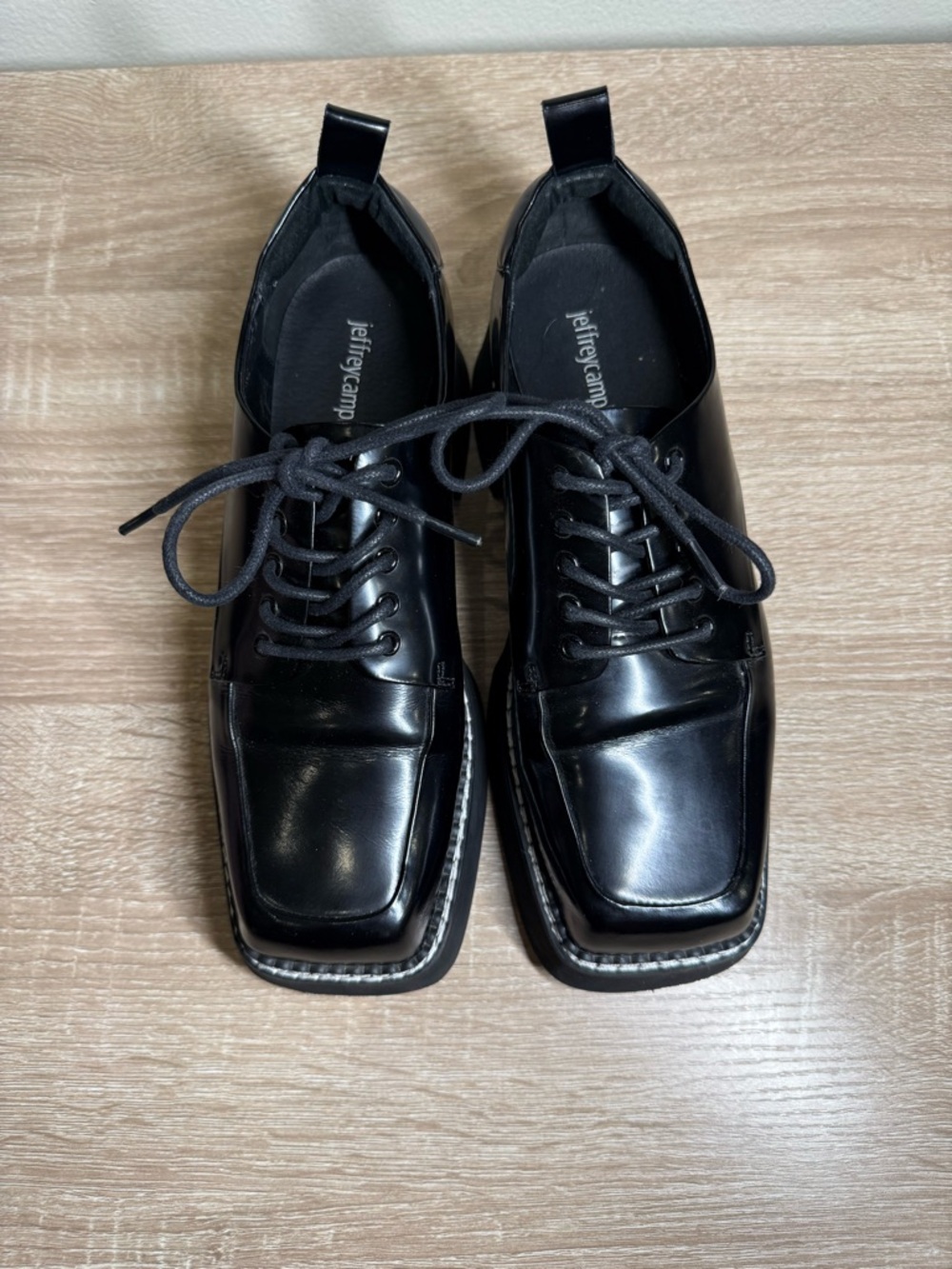 Jeffrey Campbell Women’s Black Leather Lace-Up Square-Toe Shoes
